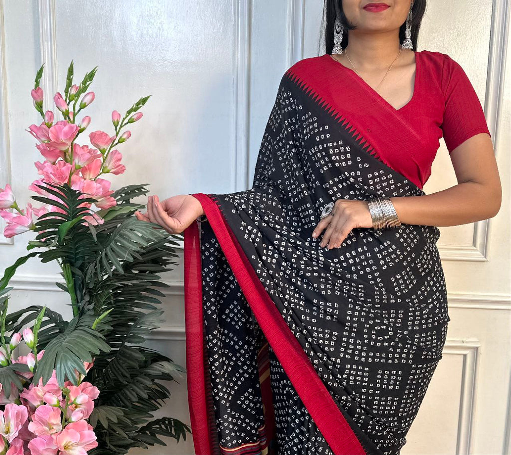 Panchi Bandhani Moss Chiffon Saree