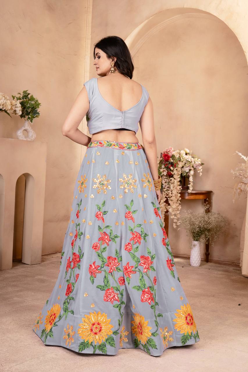 Floral Embroidered Faux Georgette Lehenga Choli