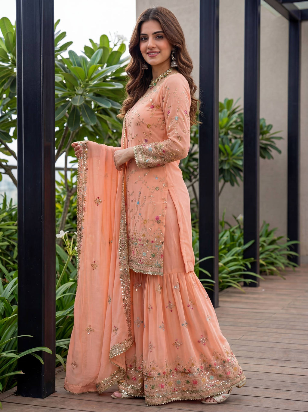 Embroidered Mint Sharara Suit with Dupatta