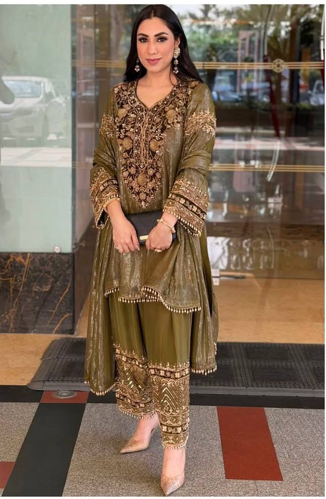 Eid Special Embroidered Top Palazzo & Dupatta Set