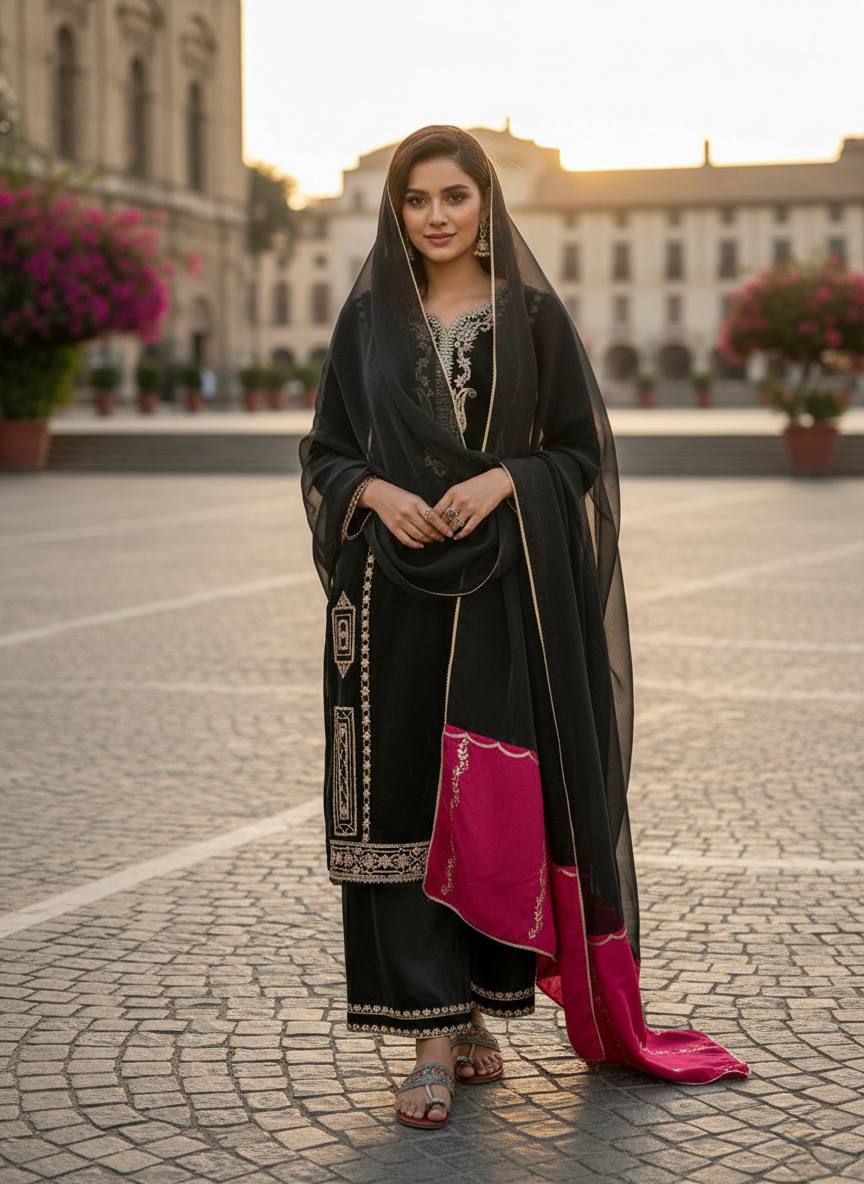 Designer Partywear Jimmy Choo Top Plazo & Dupatta Set