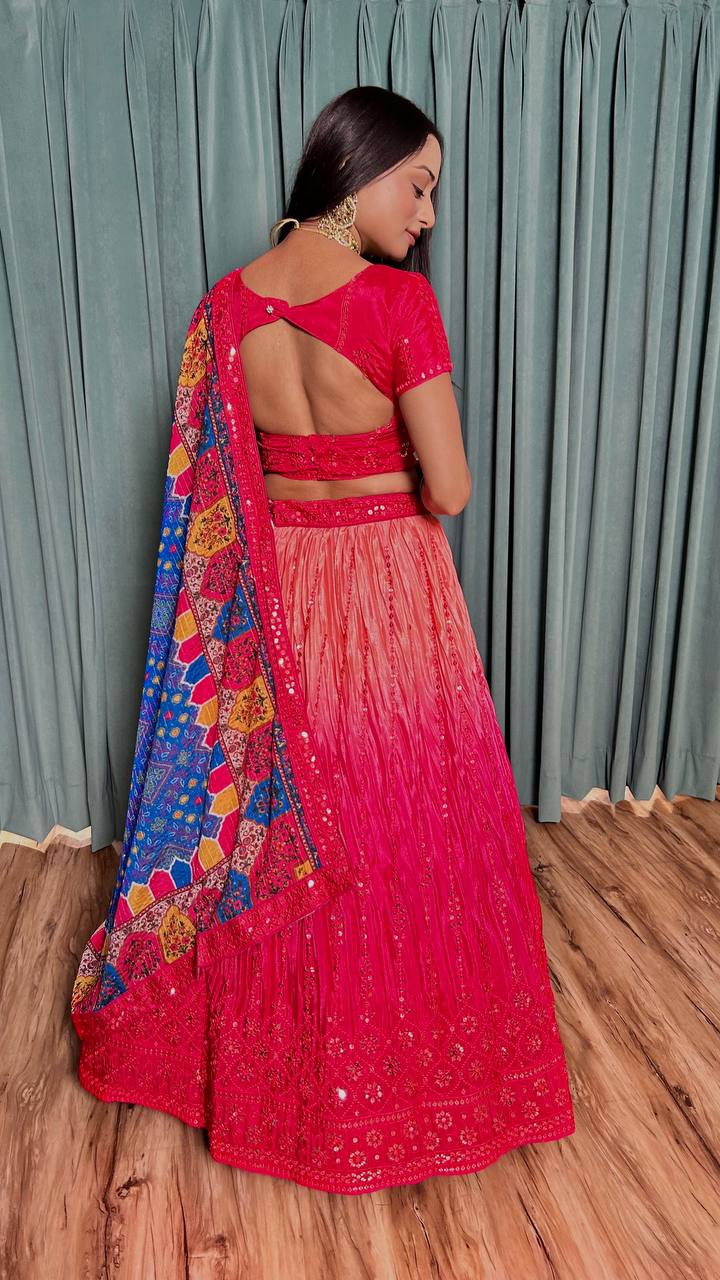 Chinon Silk Sequins Lehenga Set