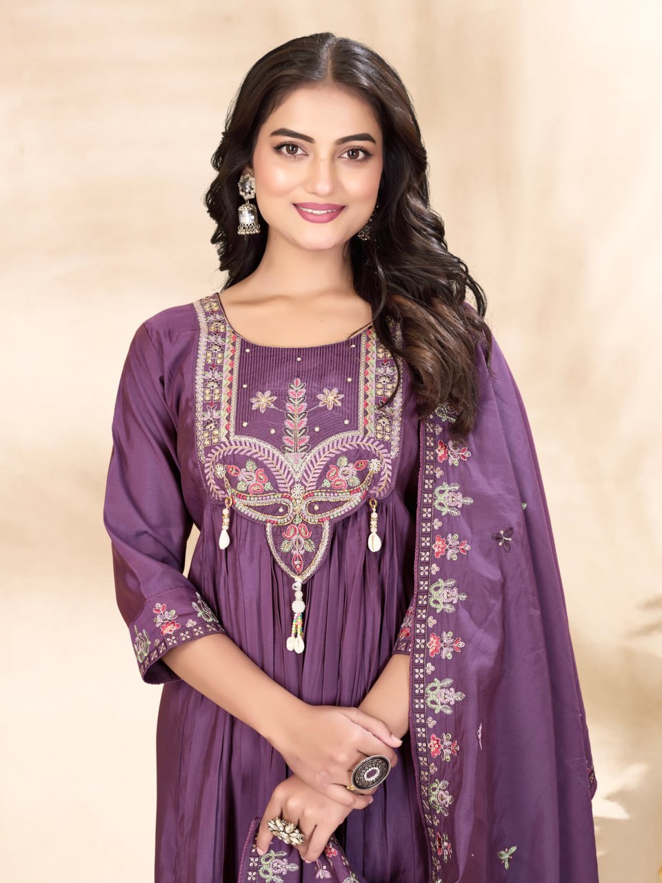 Roman Silk Embroidered Anarkali Kurti Set