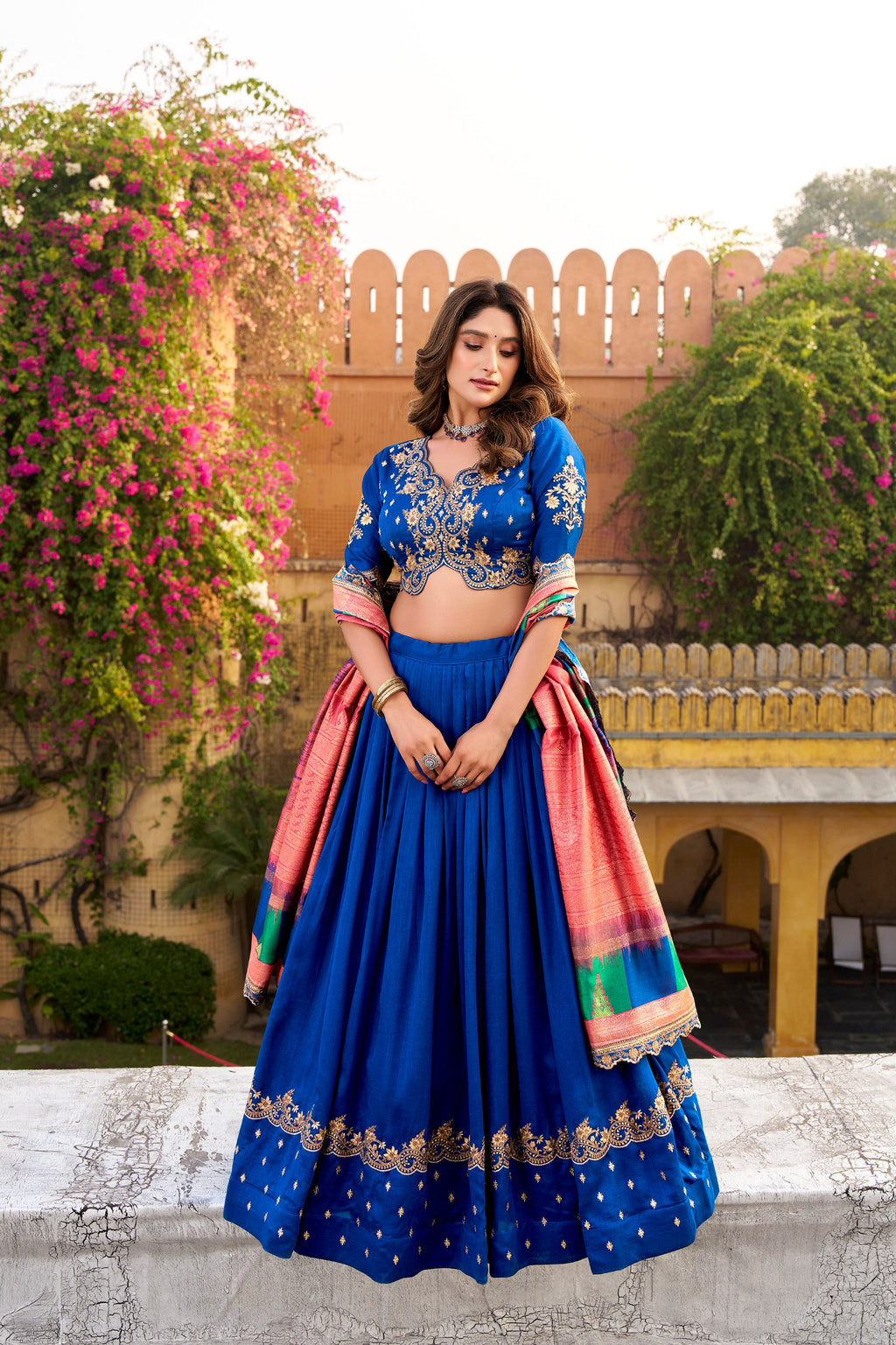 Vichitra Silk Embroidered Lehenga Choli Set