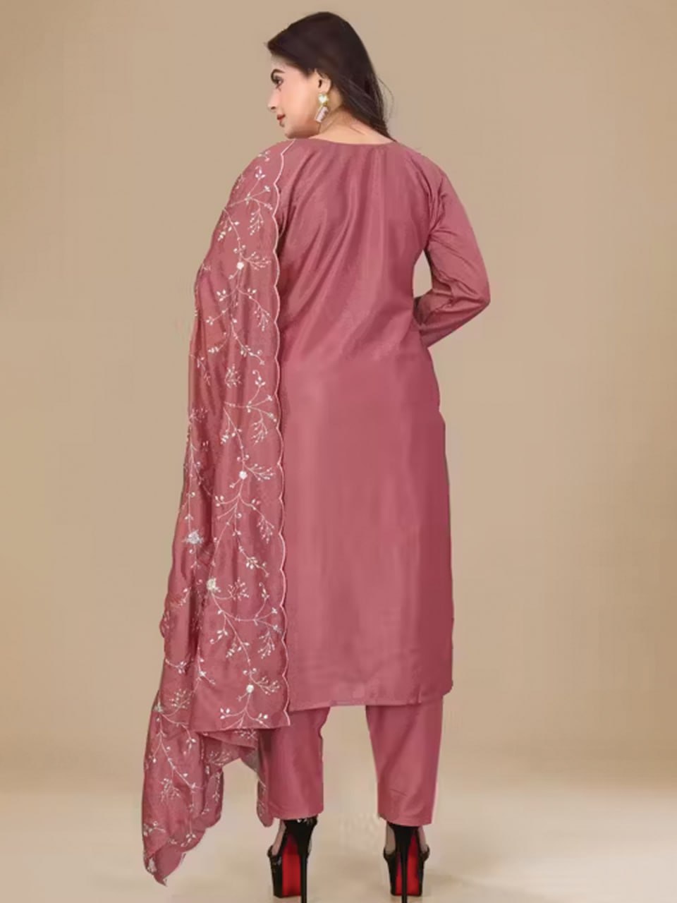 Jalpari Fabric Calf-Length Straight Kurta Set with Dupatta