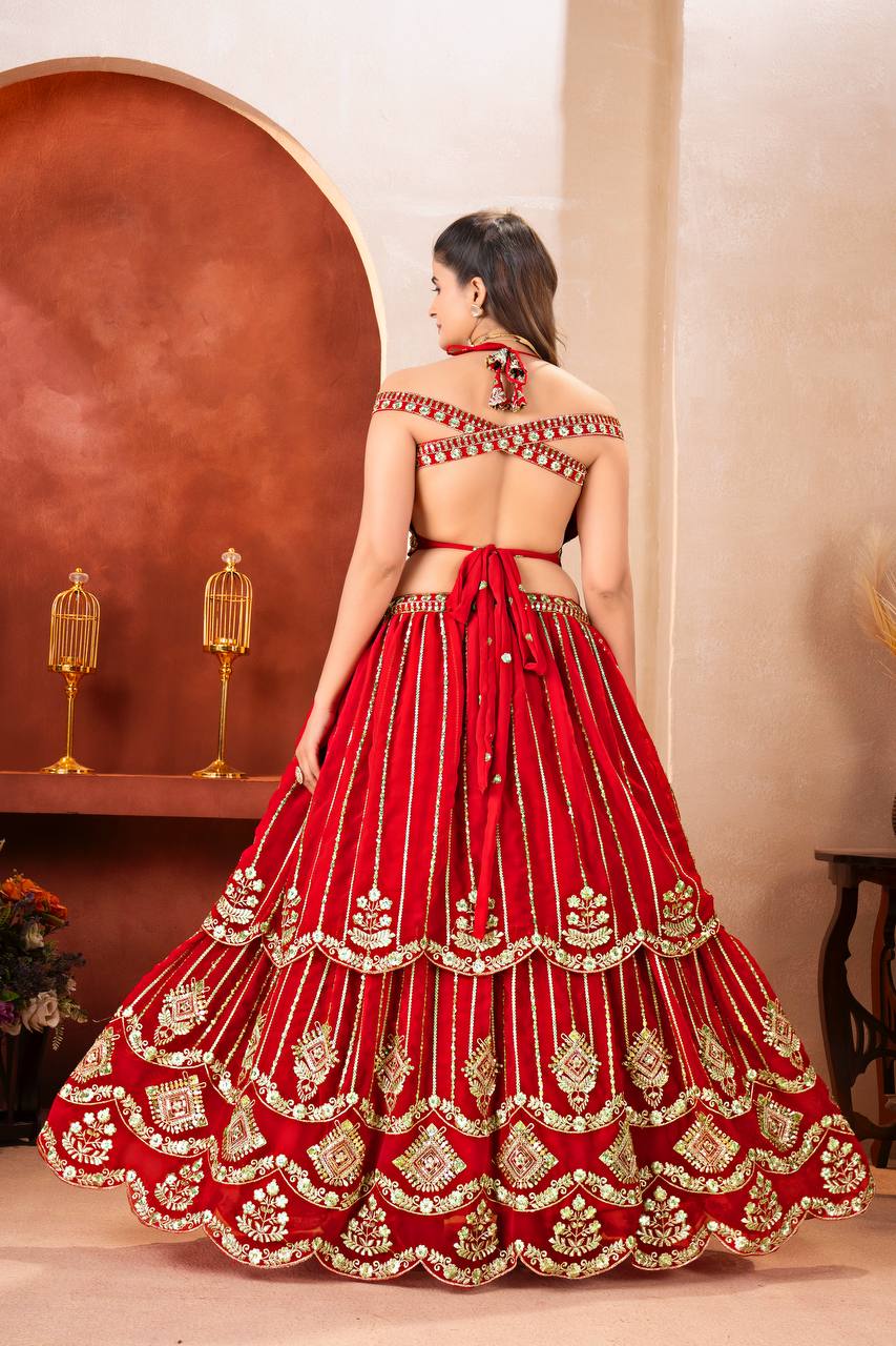Royal Red Faux Georgette Bridal Lehenga Choli