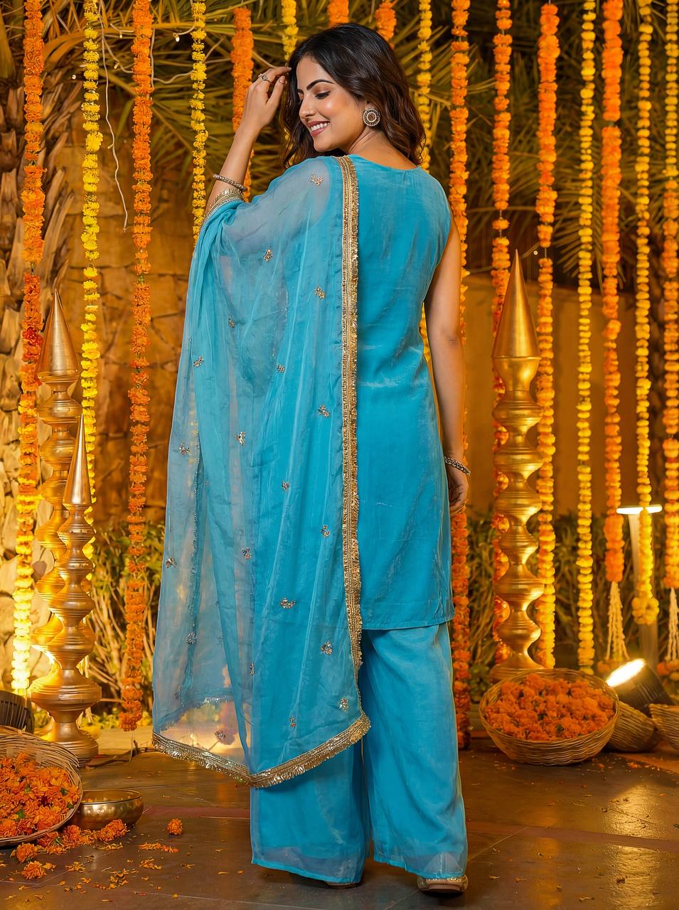 Fandy Silk Hand-Embroidered Designer Sharara Set