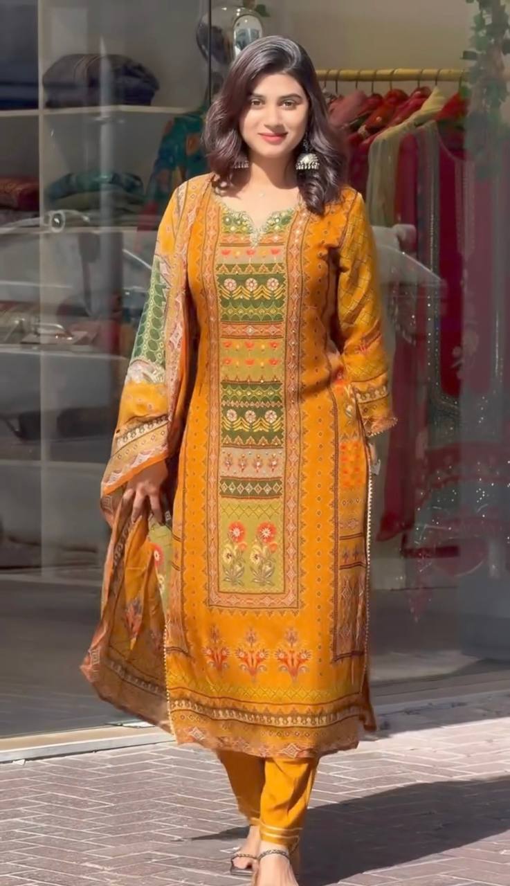 Faux Georgette Digital Print Handwork Salwar Suit