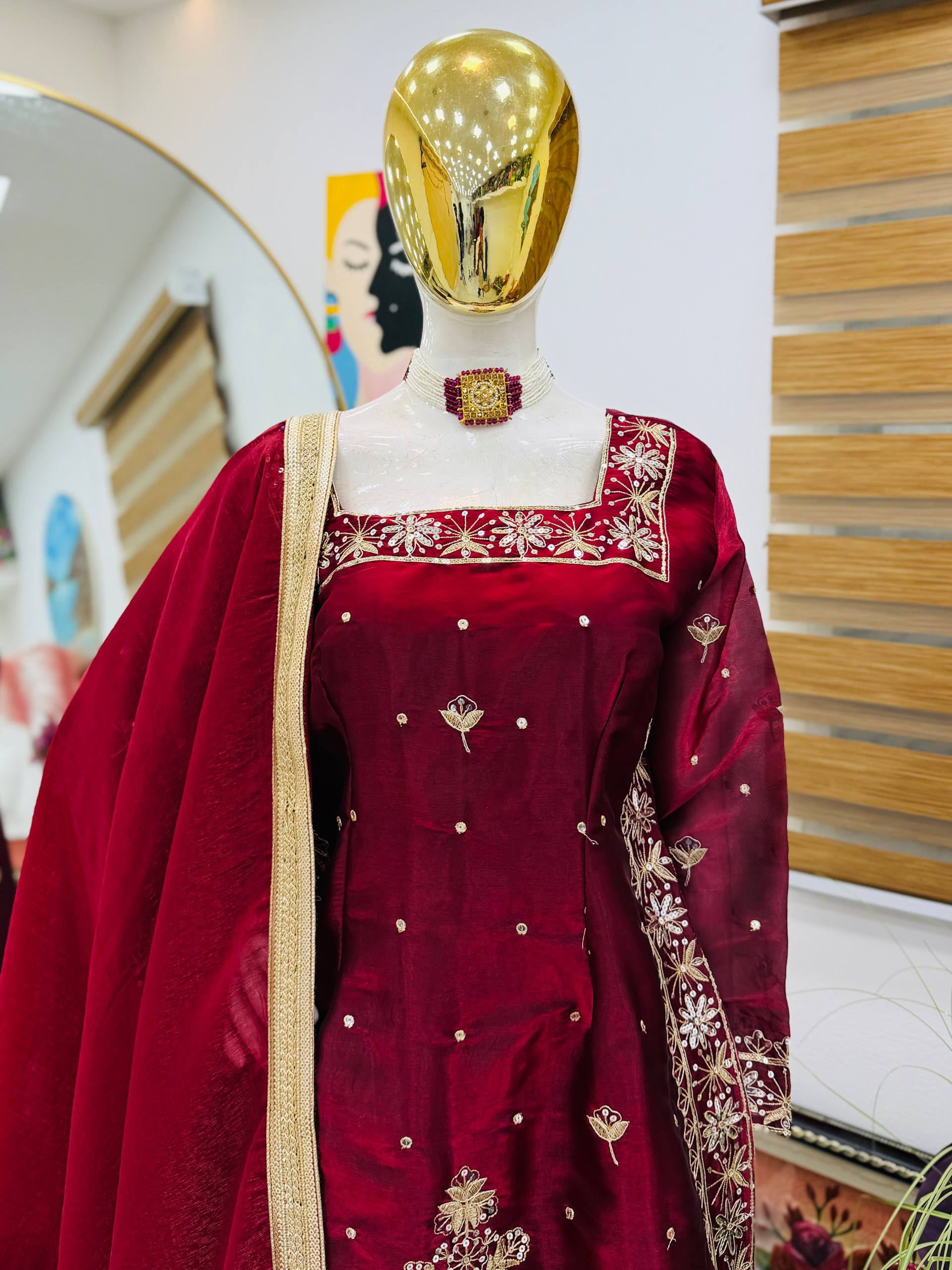 Designer Party Top Palazzo & Dupatta Set