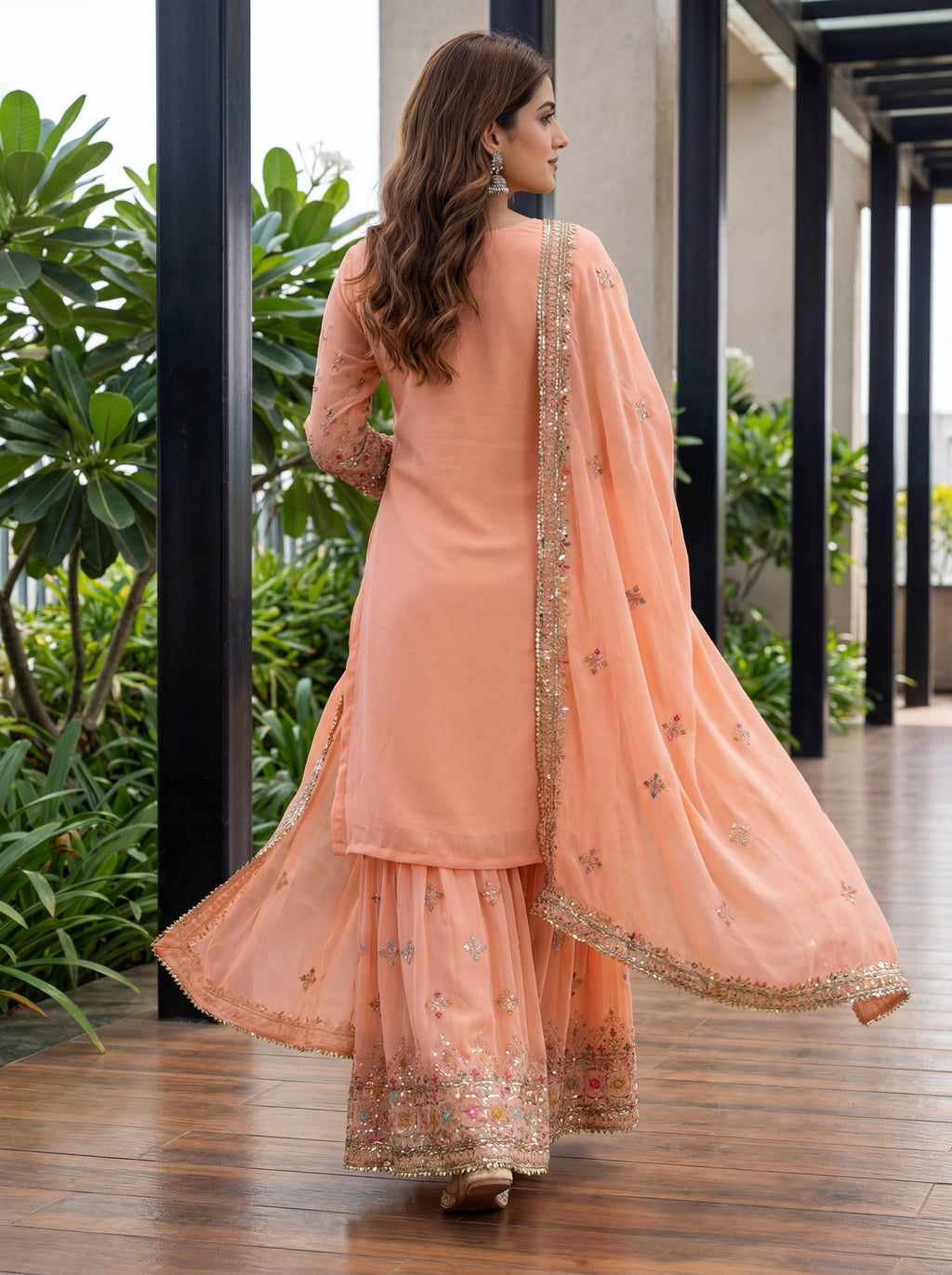 Embroidered Mint Sharara Suit with Dupatta