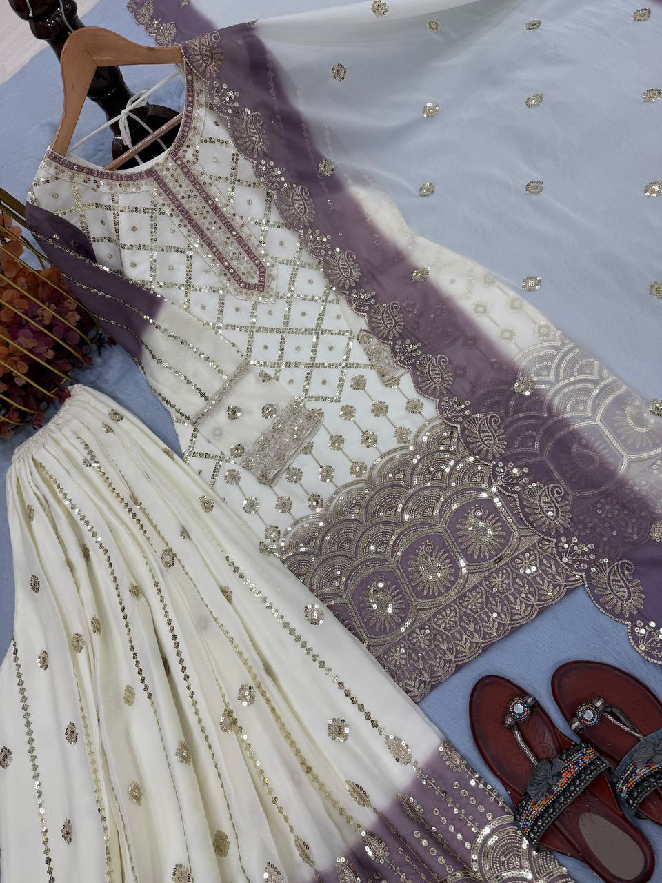 Designer Dual-Tone Georgette Top Plazo & Dupatta Set