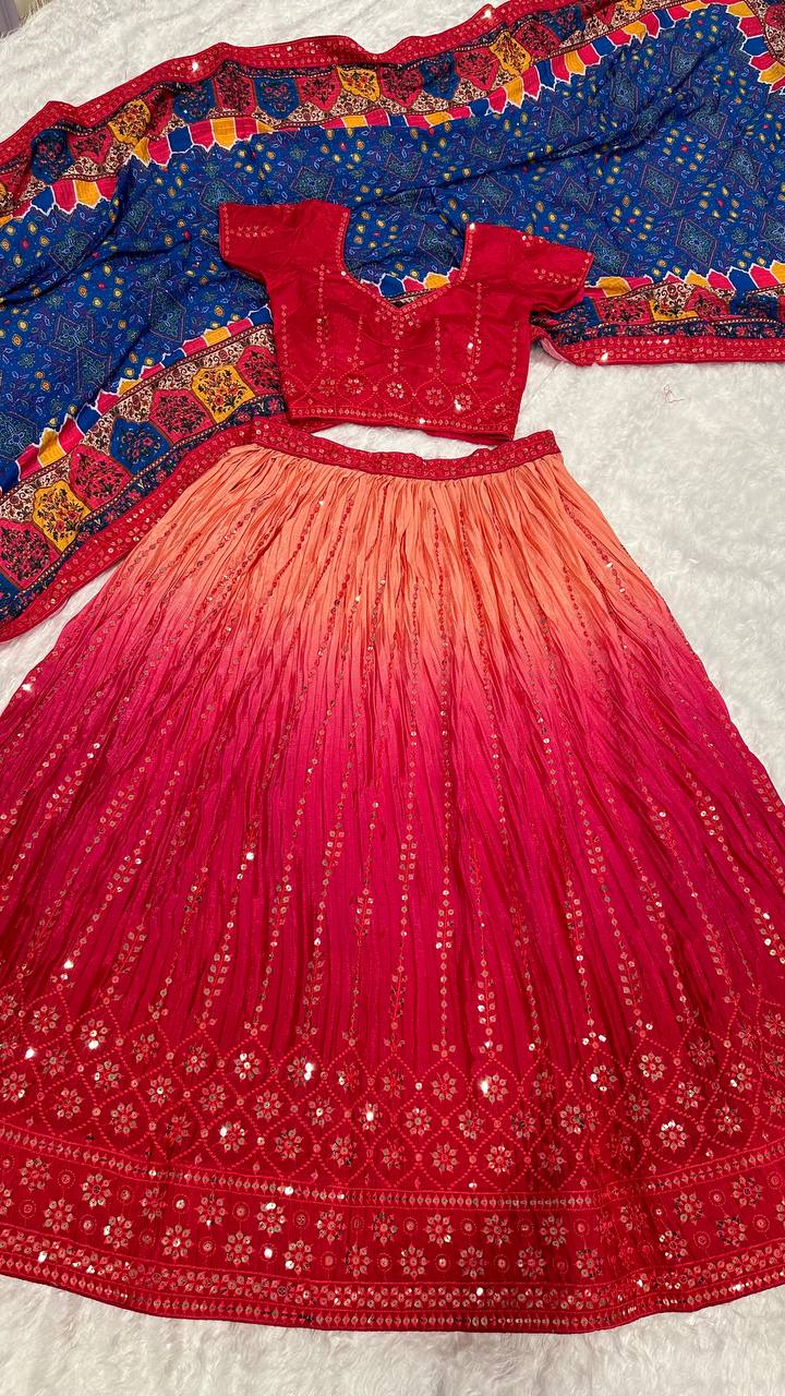 Chinon Silk Sequins Lehenga Set