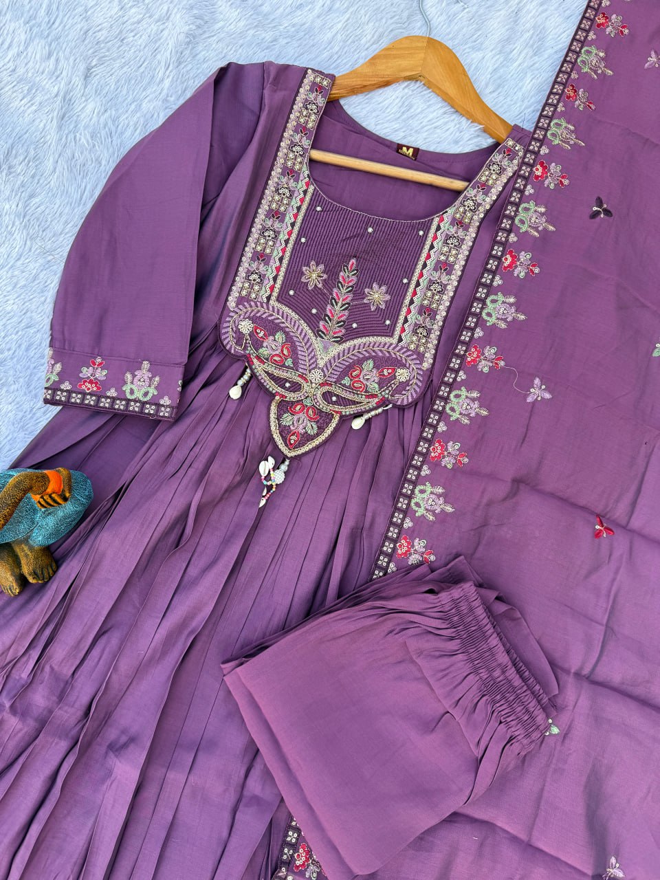 Roman Silk Embroidered Anarkali Kurti Set