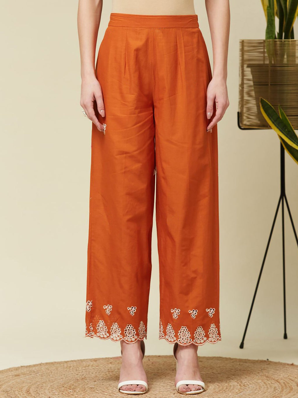 Orange Embroidered Crepe Kurta Co-Ord Set