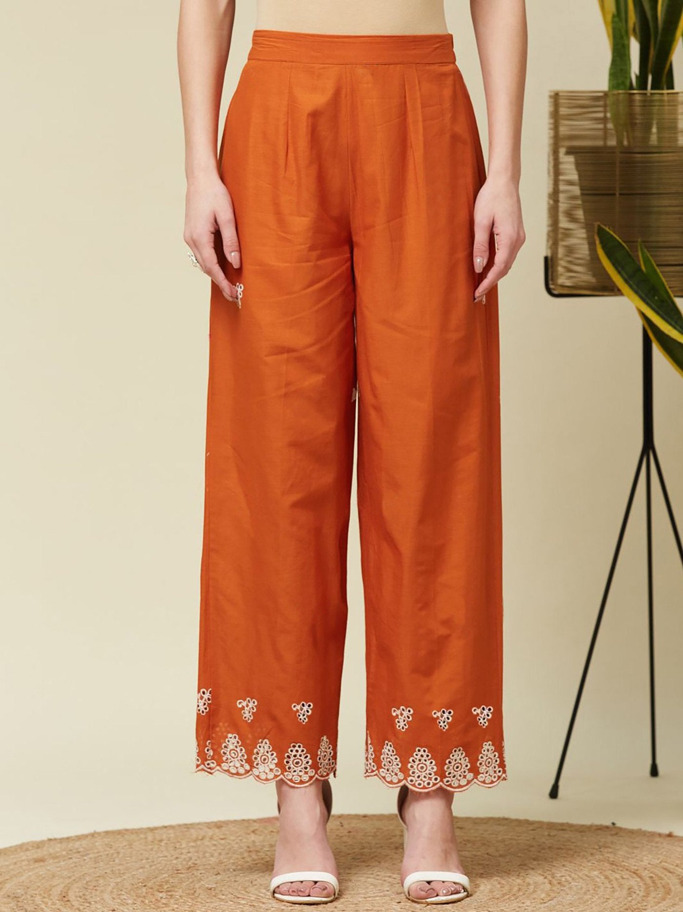 Orange Embroidered Crepe Kurta Co-Ord Set