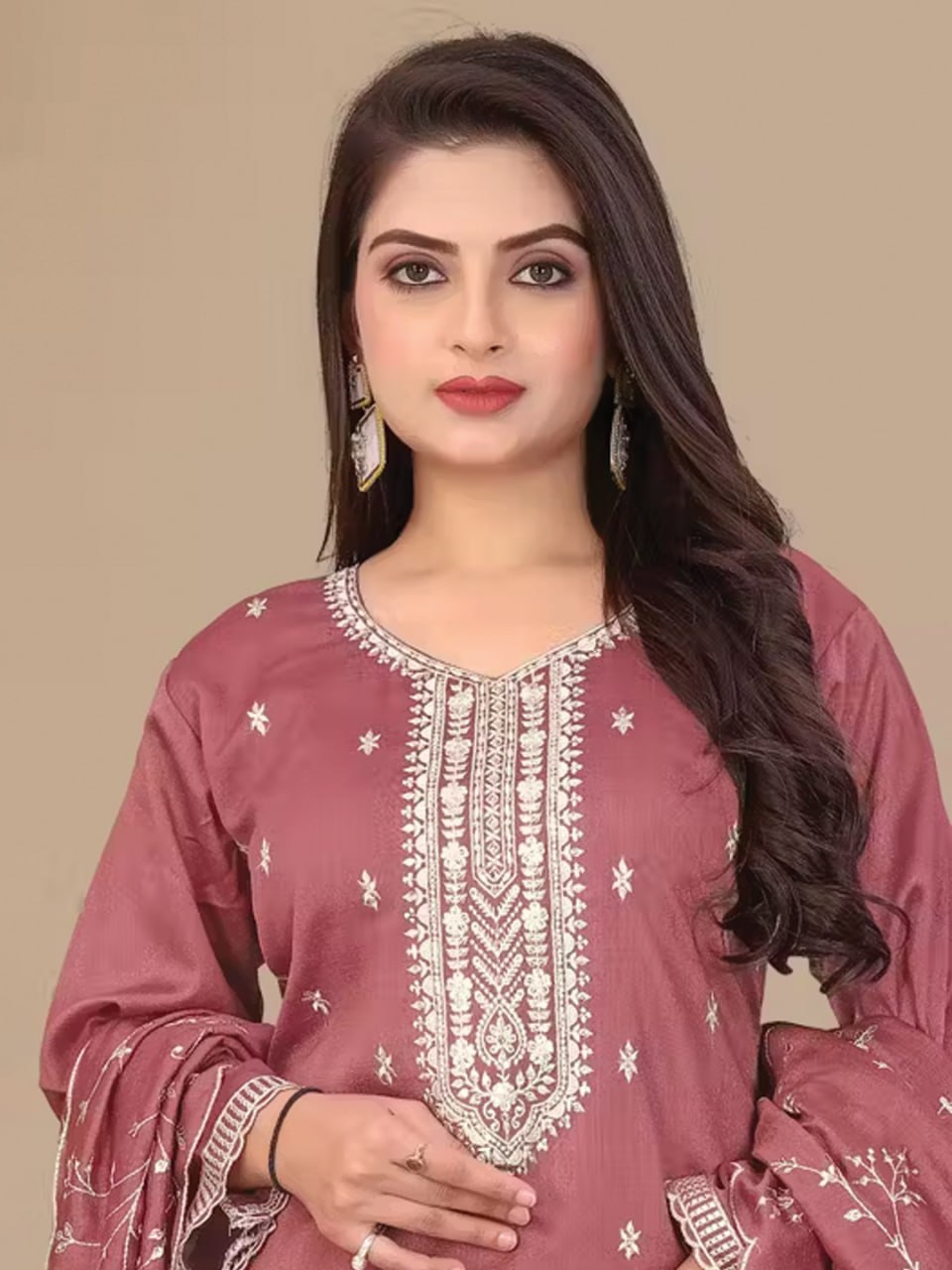 Jalpari Fabric Calf-Length Straight Kurta Set with Dupatta