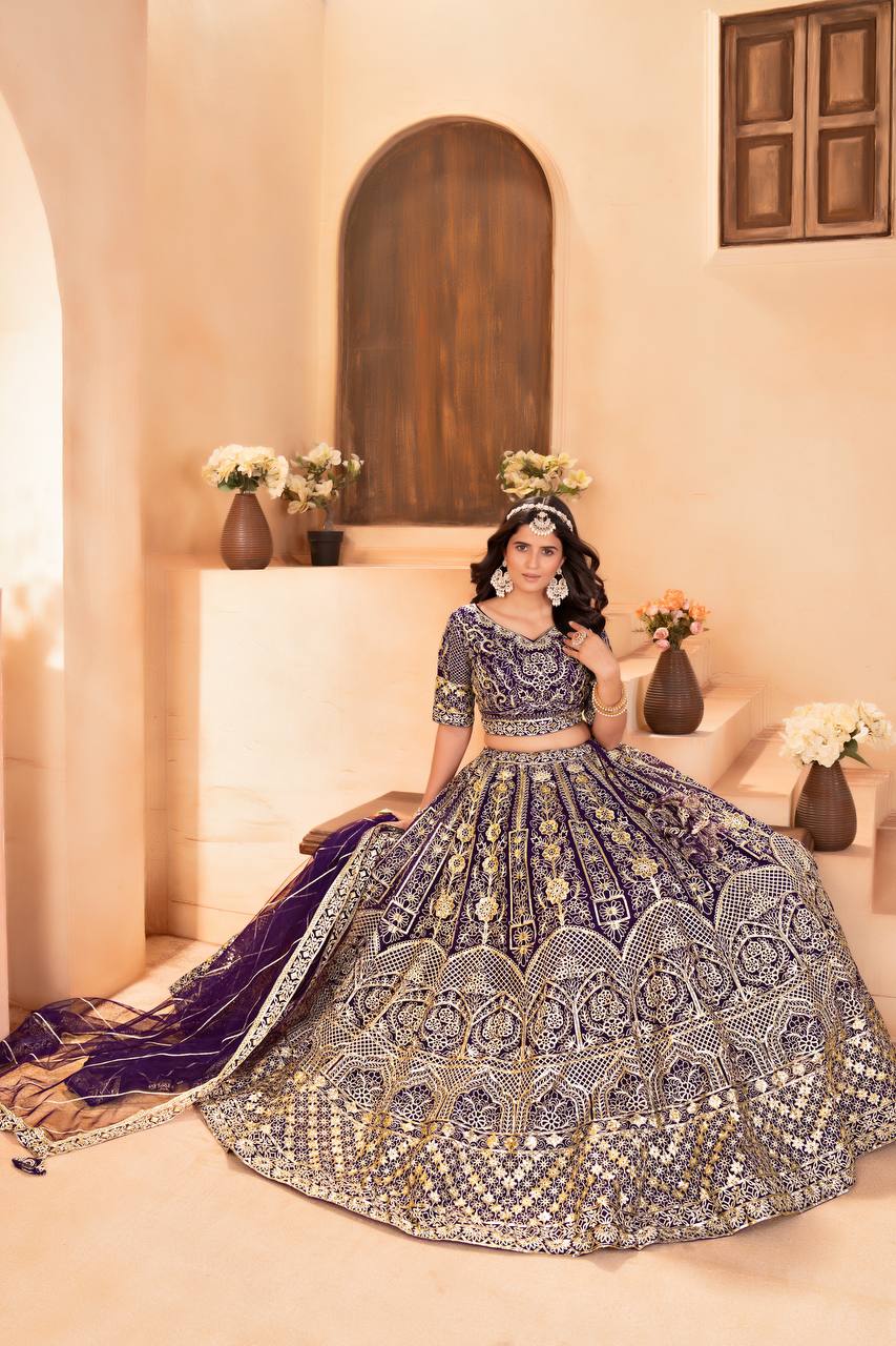 Regal Radiance Wine Net Designer Lehenga Choli