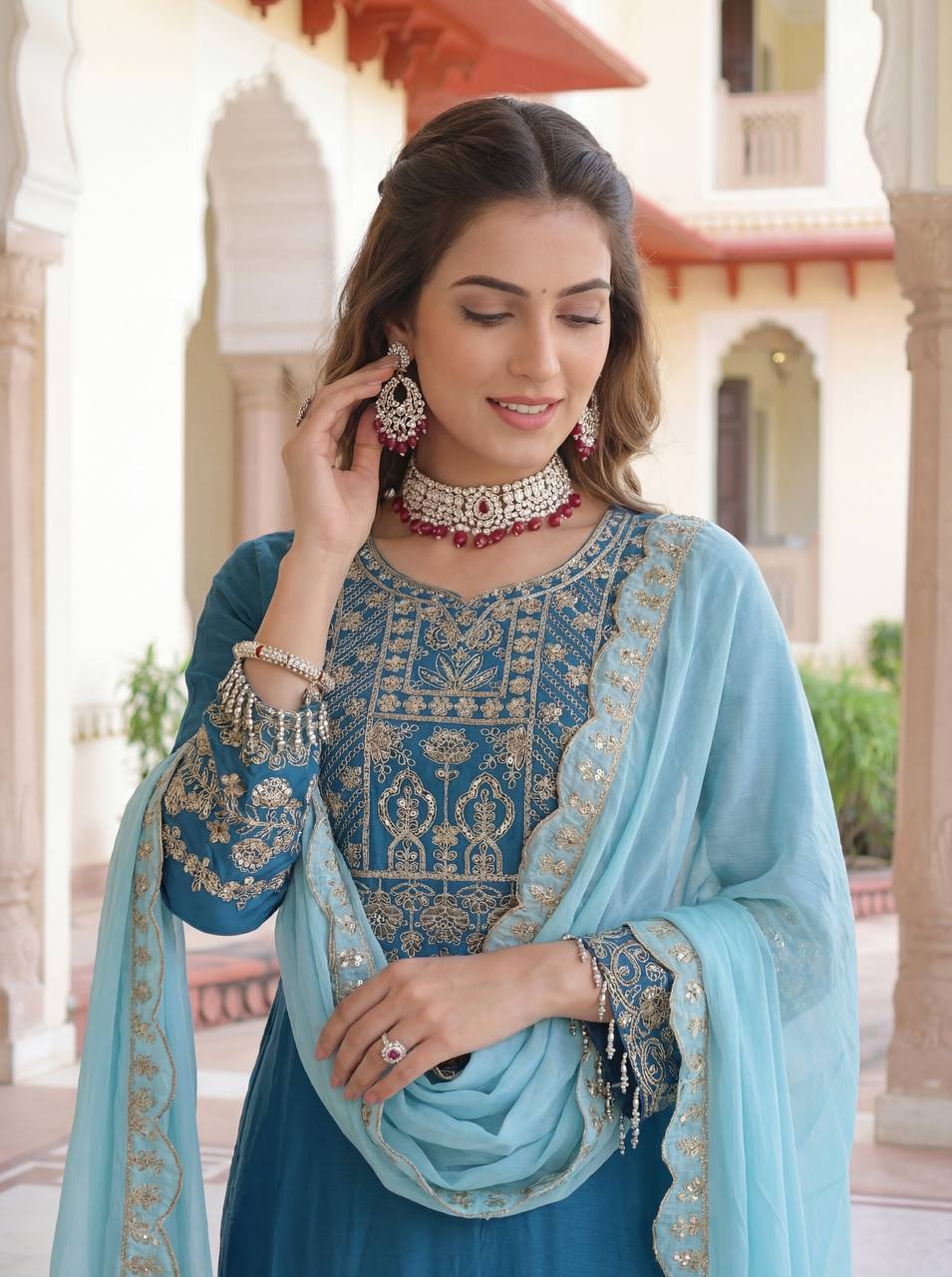 Chinon Silk Embroidered Designer Sharara Set
