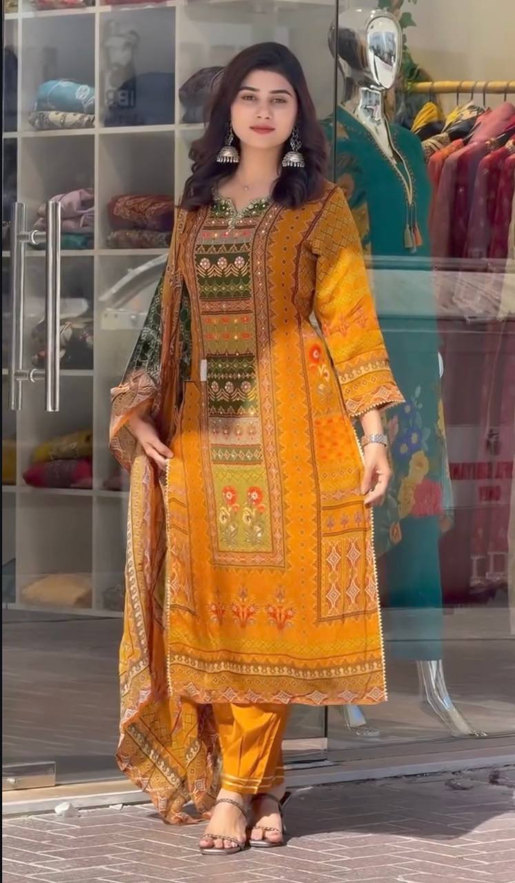 Faux Georgette Digital Print Handwork Salwar Suit