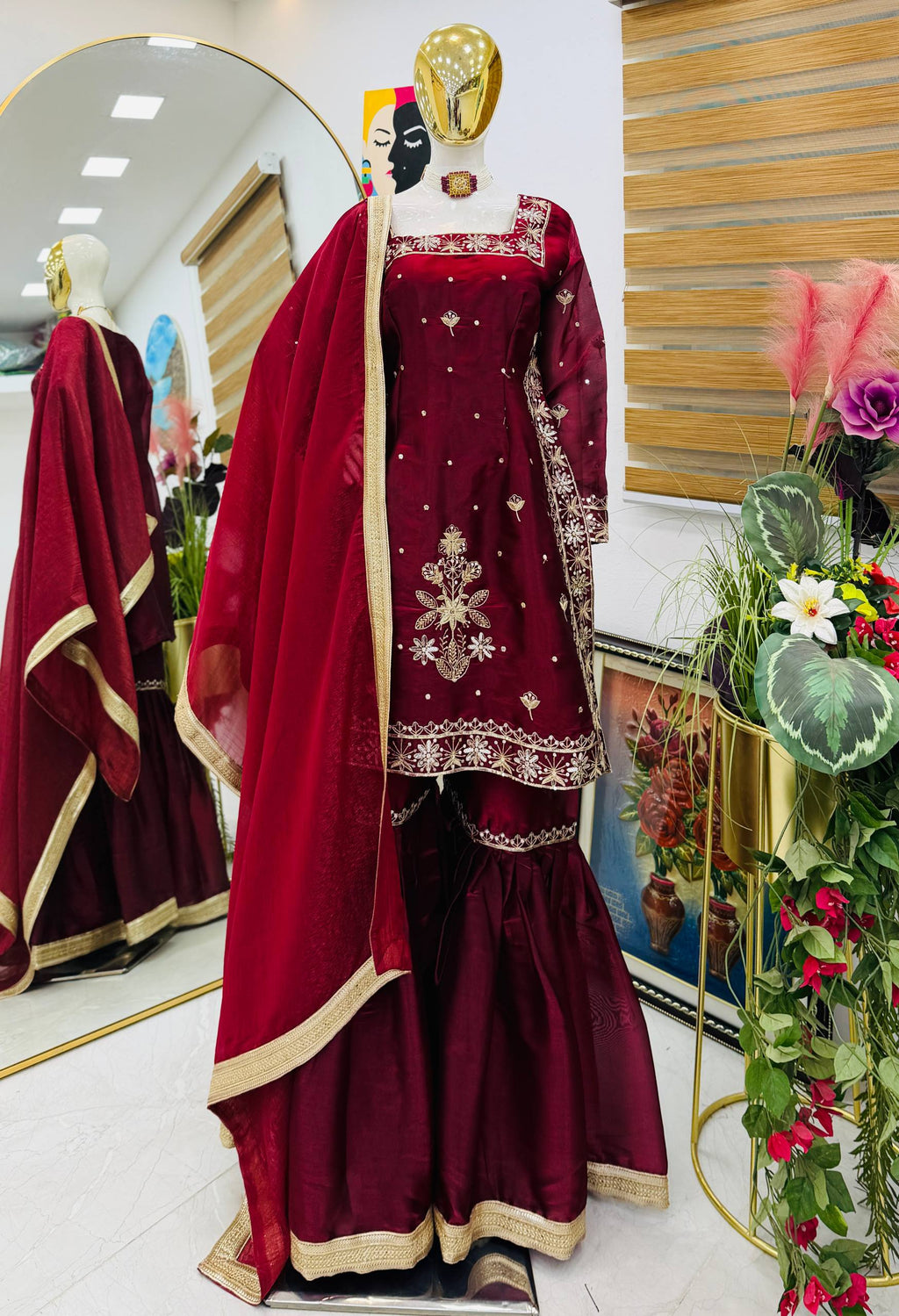 Designer Party Top Palazzo & Dupatta Set