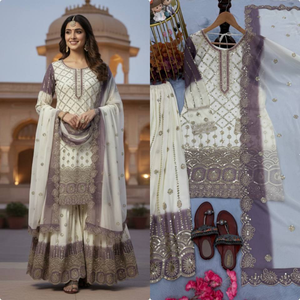 Designer Dual-Tone Georgette Top Plazo & Dupatta Set