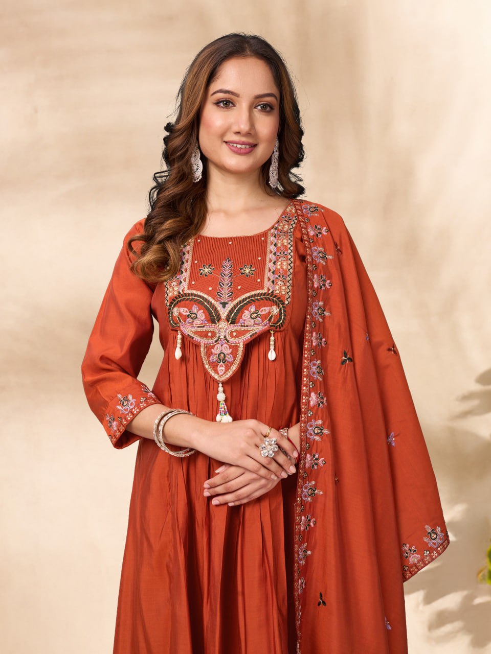 Roman Silk Embroidered Anarkali Kurti Set
