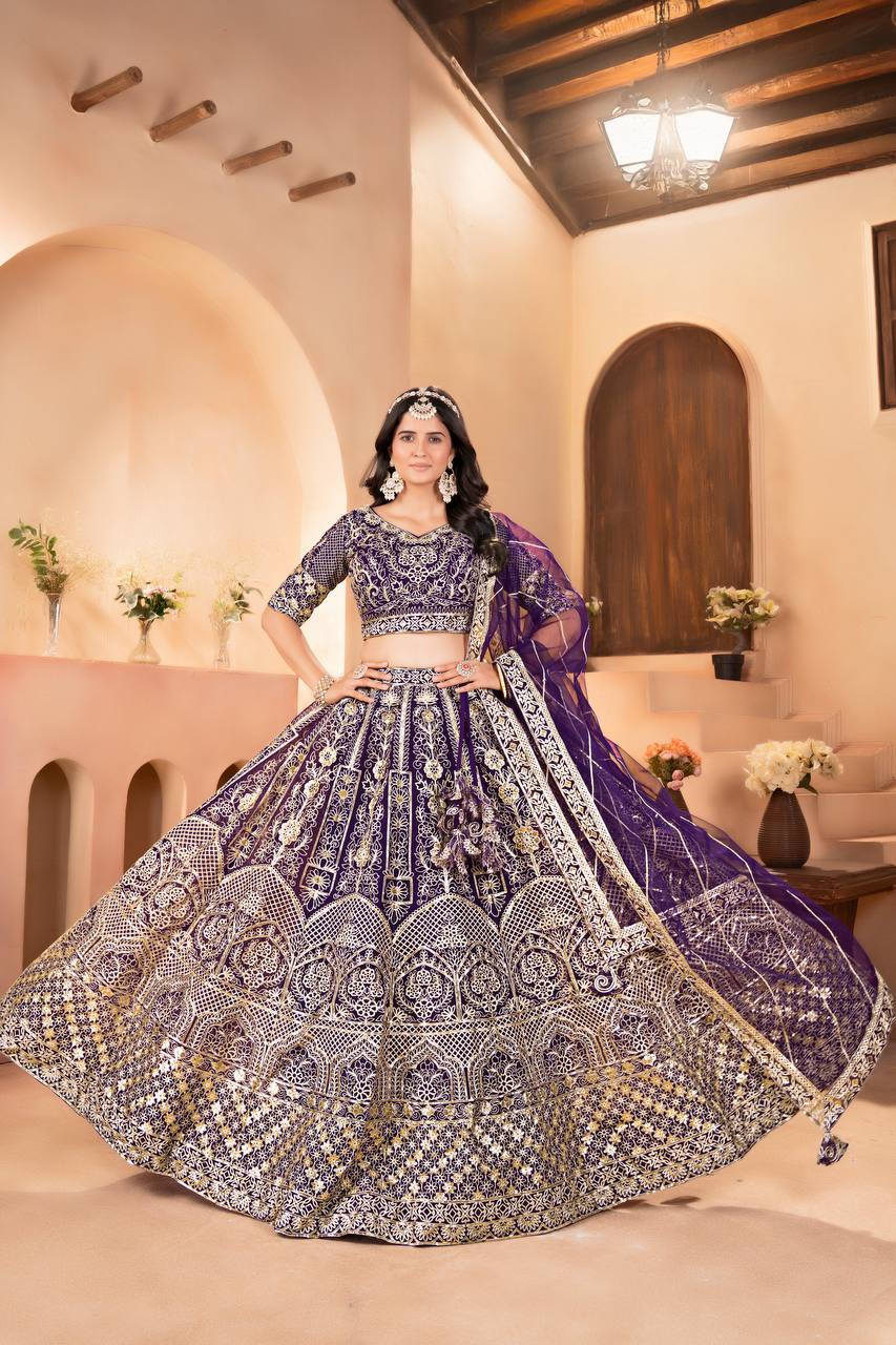 Regal Radiance Wine Net Designer Lehenga Choli