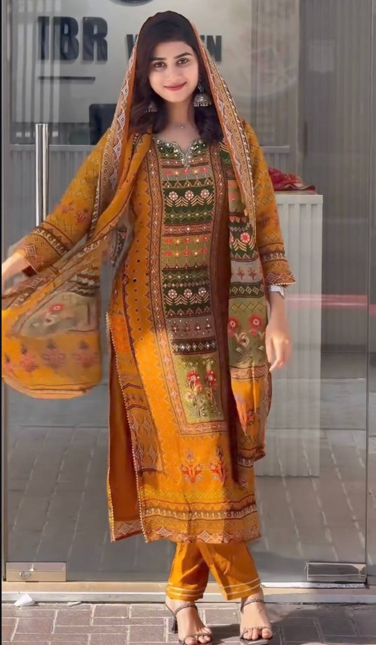 Faux Georgette Digital Print Handwork Salwar Suit