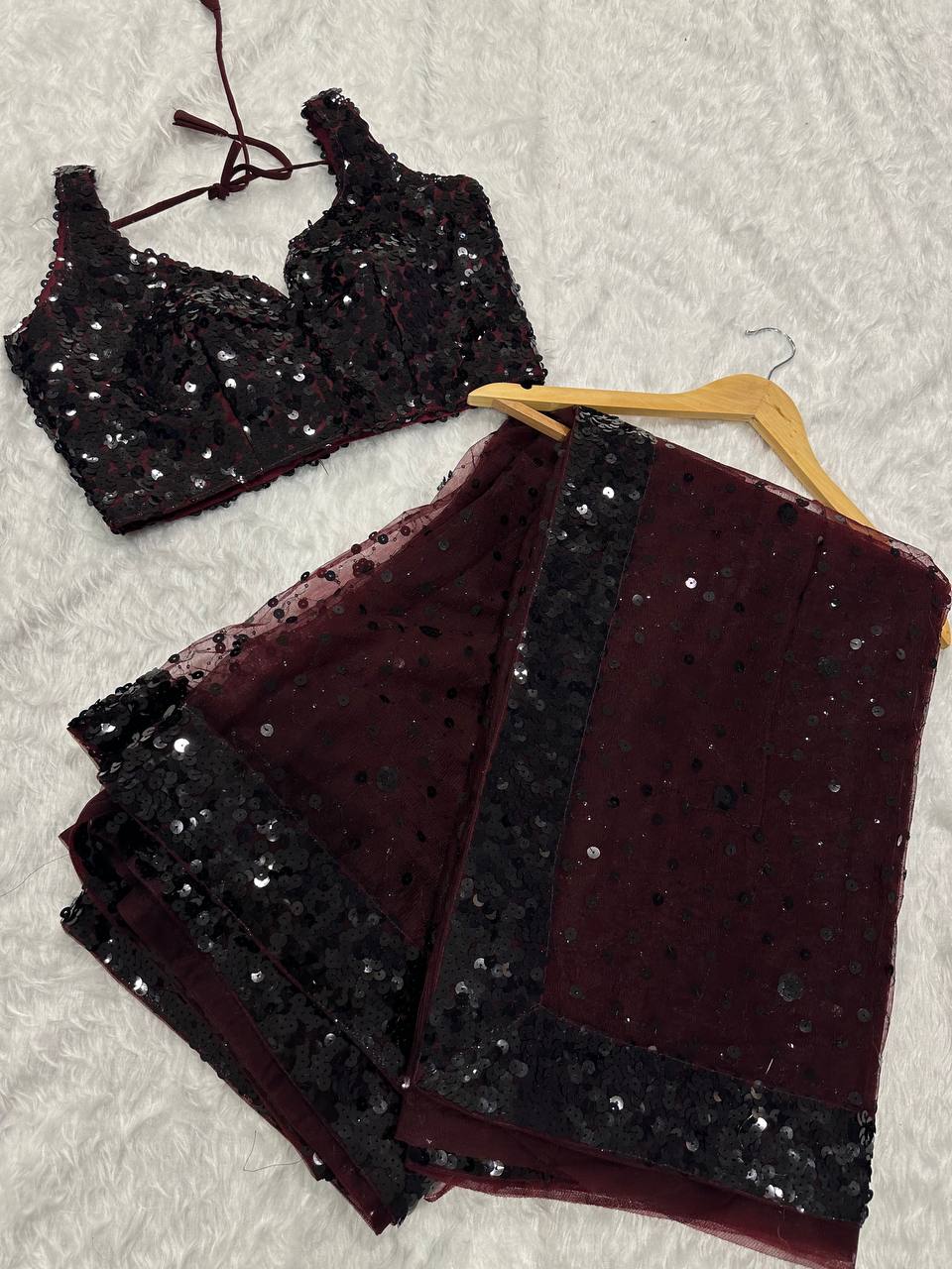 Hologram Sequin Net Saree Set