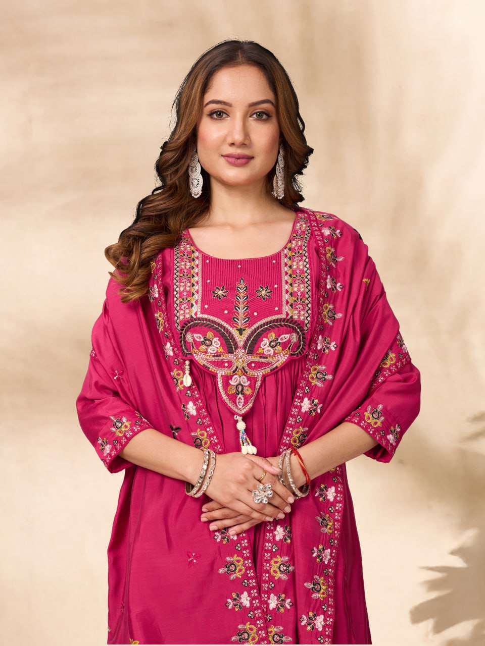 Roman Silk Embroidered Anarkali Kurti Set