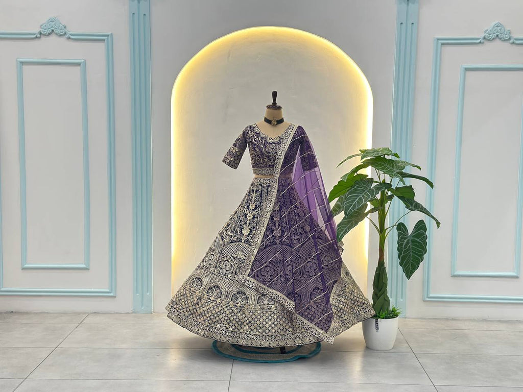 Regal Radiance Wine Net Designer Lehenga Choli