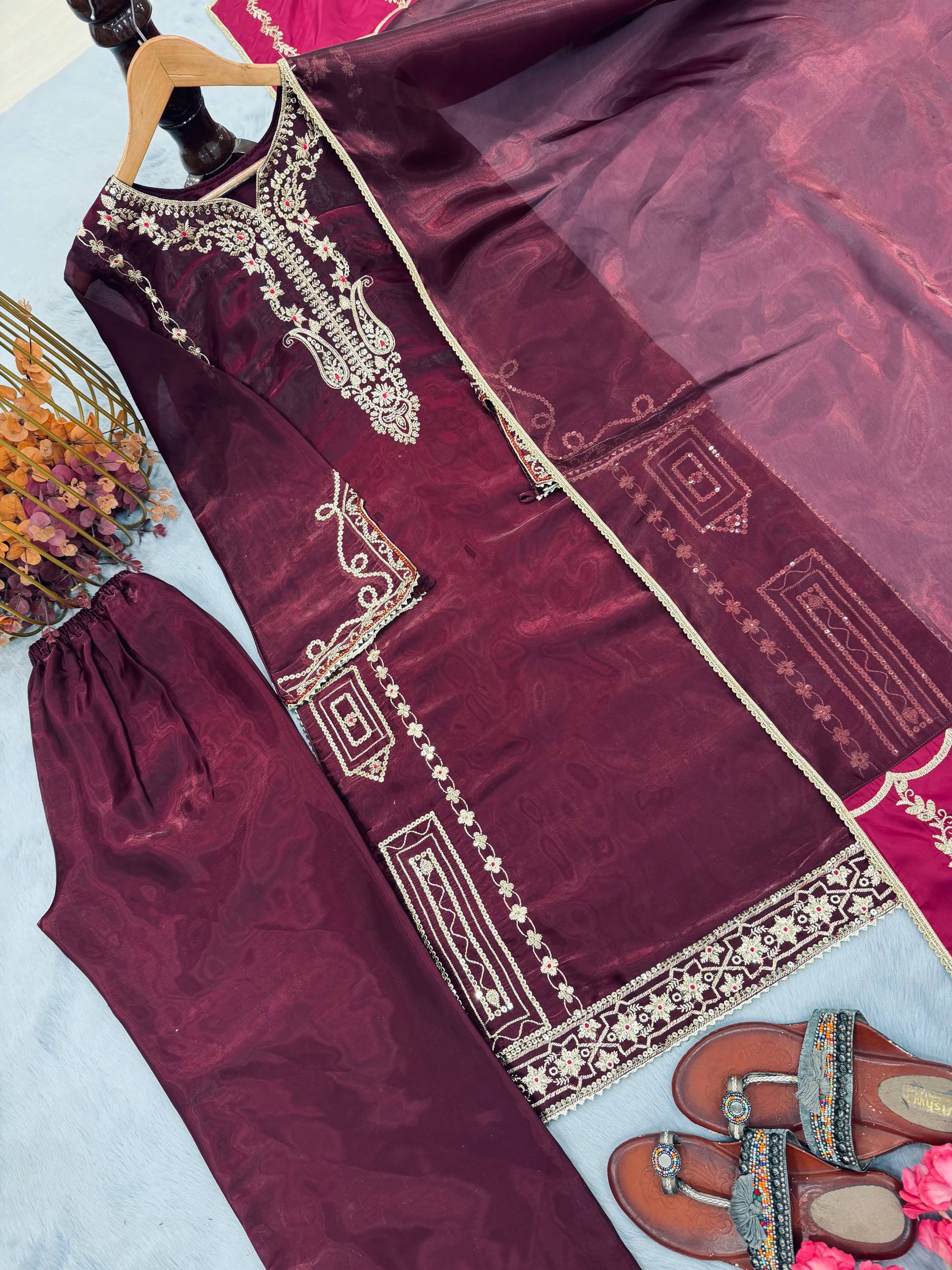 Designer Partywear Jimmy Choo Top Plazo & Dupatta Set