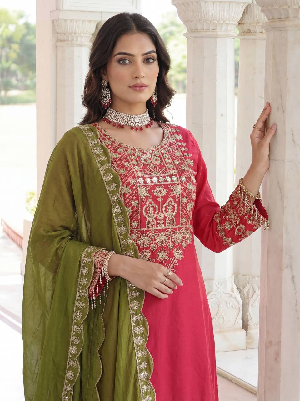Chinon Silk Embroidered Designer Sharara Set