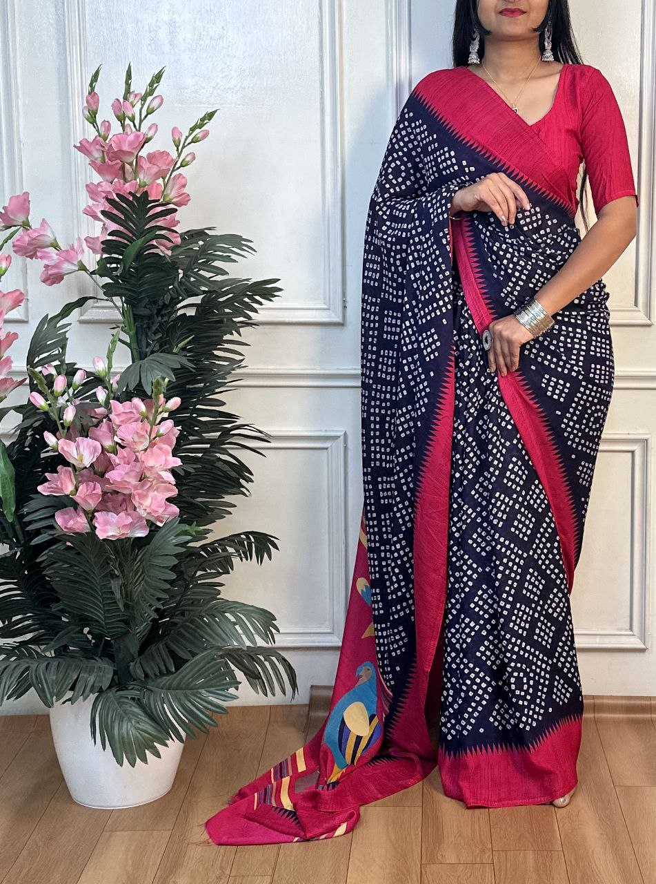 Panchi Bandhani Moss Chiffon Saree