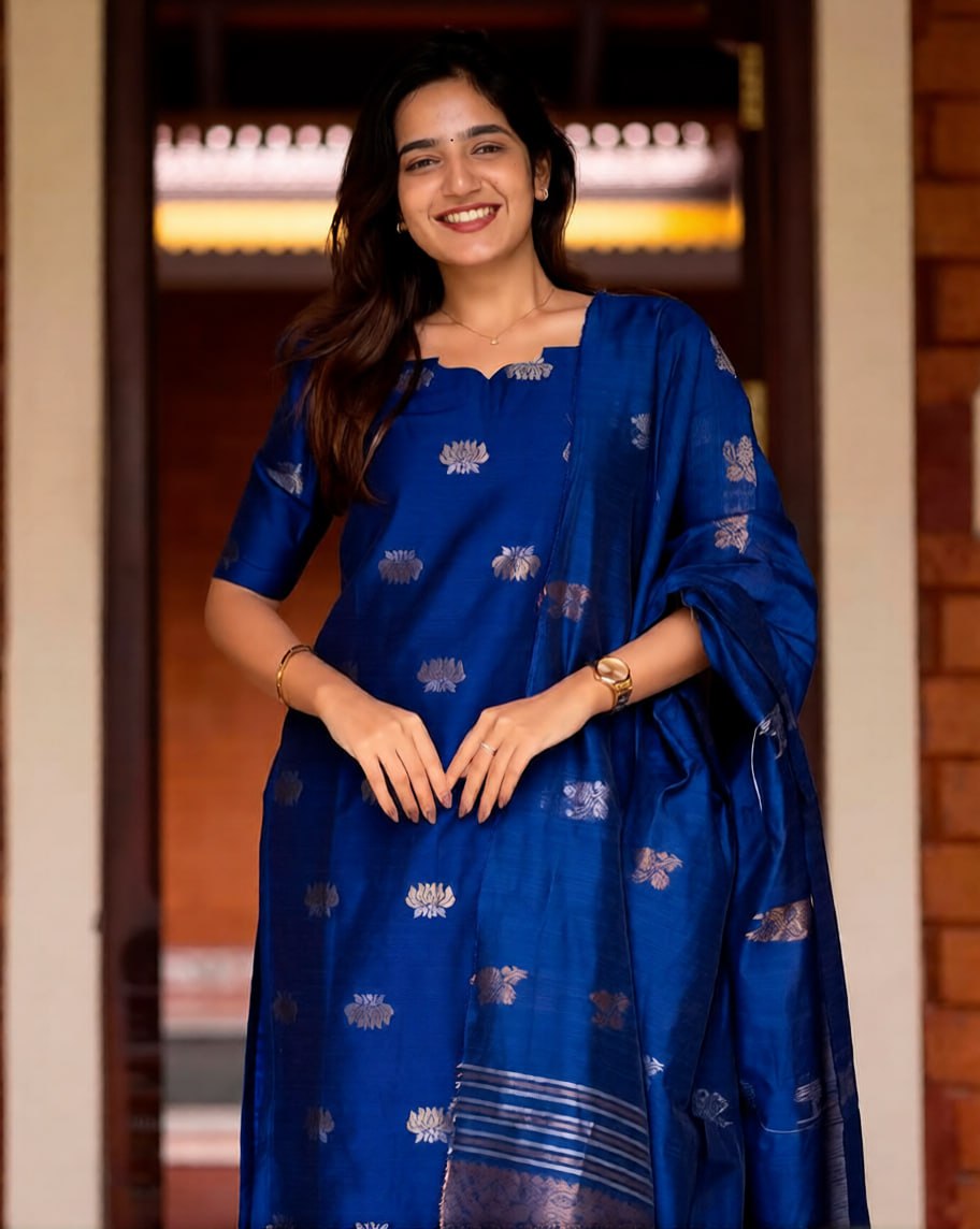 Kanchi Cotton Calf-Length Straight Kurta Set with Dupatta