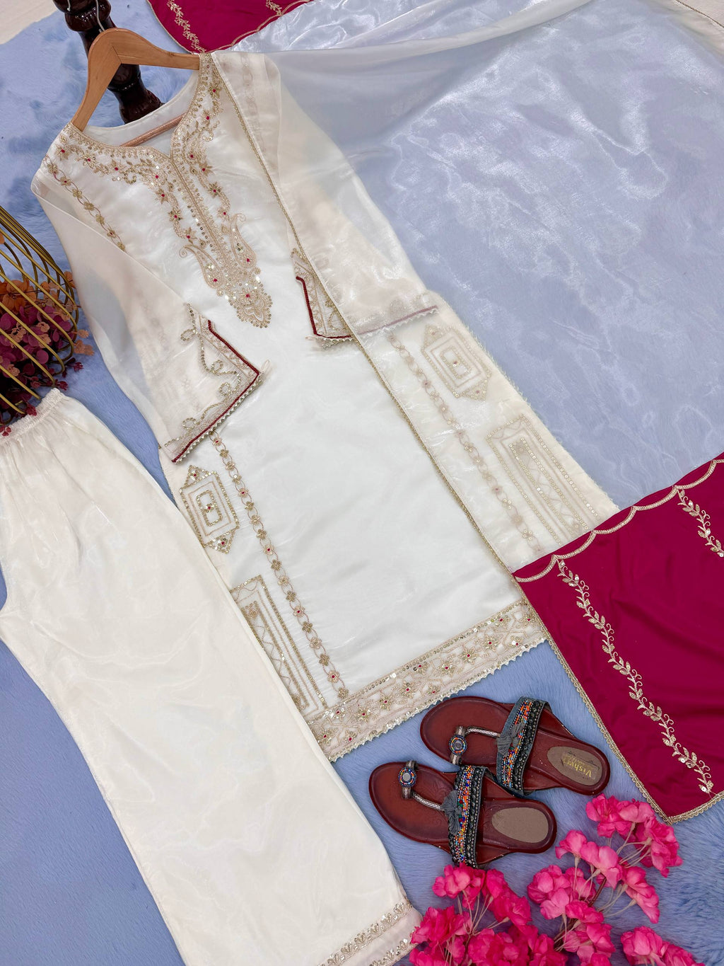 Designer Partywear Jimmy Choo Top Plazo & Dupatta Set