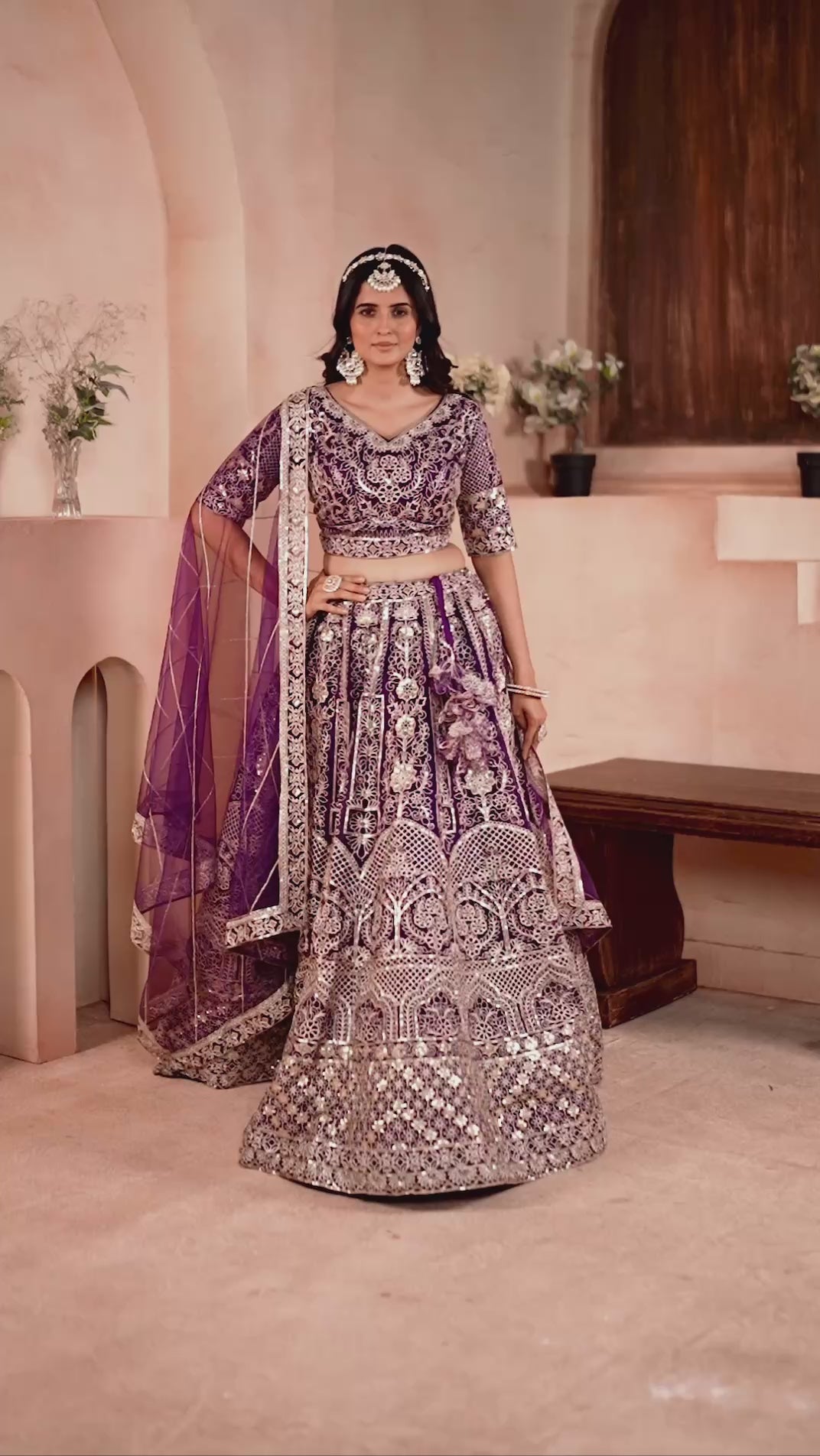 Regal Radiance Wine Net Designer Lehenga Choli