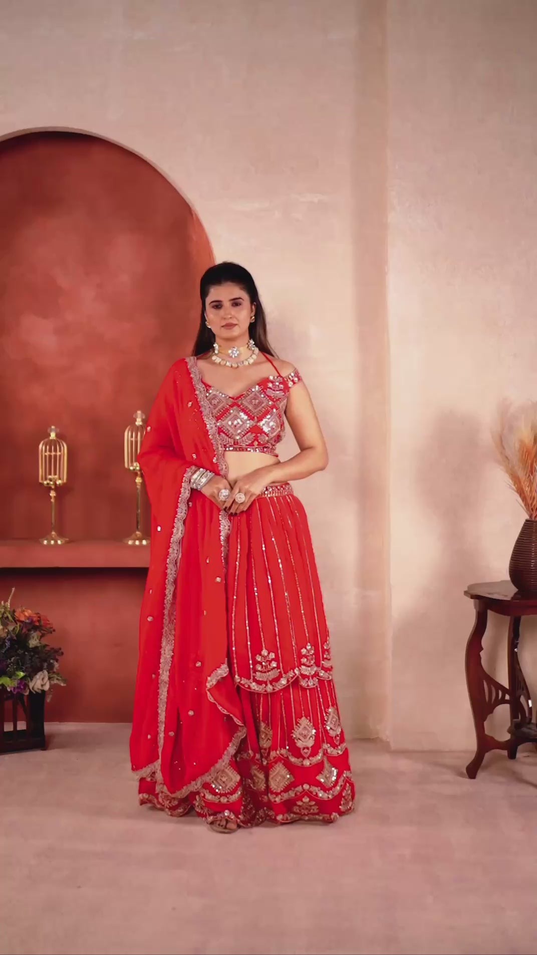 Royal Red Faux Georgette Bridal Lehenga Choli