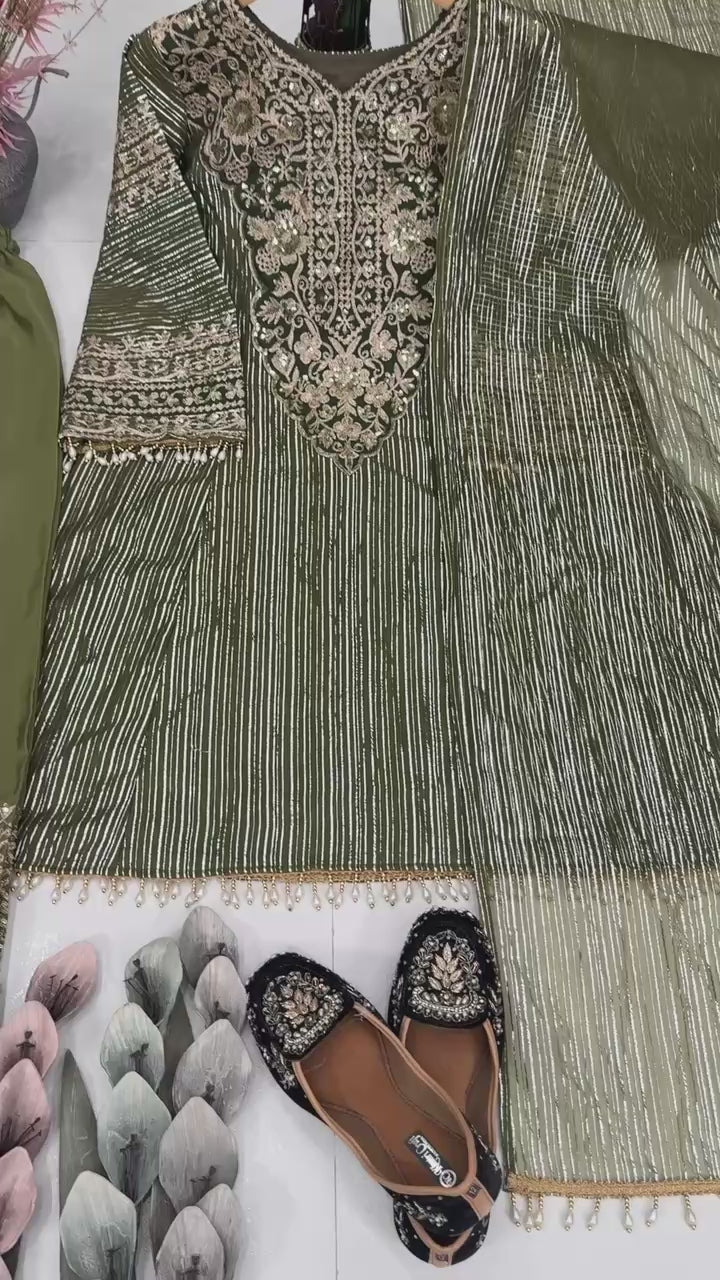 Eid Special Embroidered Top Palazzo & Dupatta Set