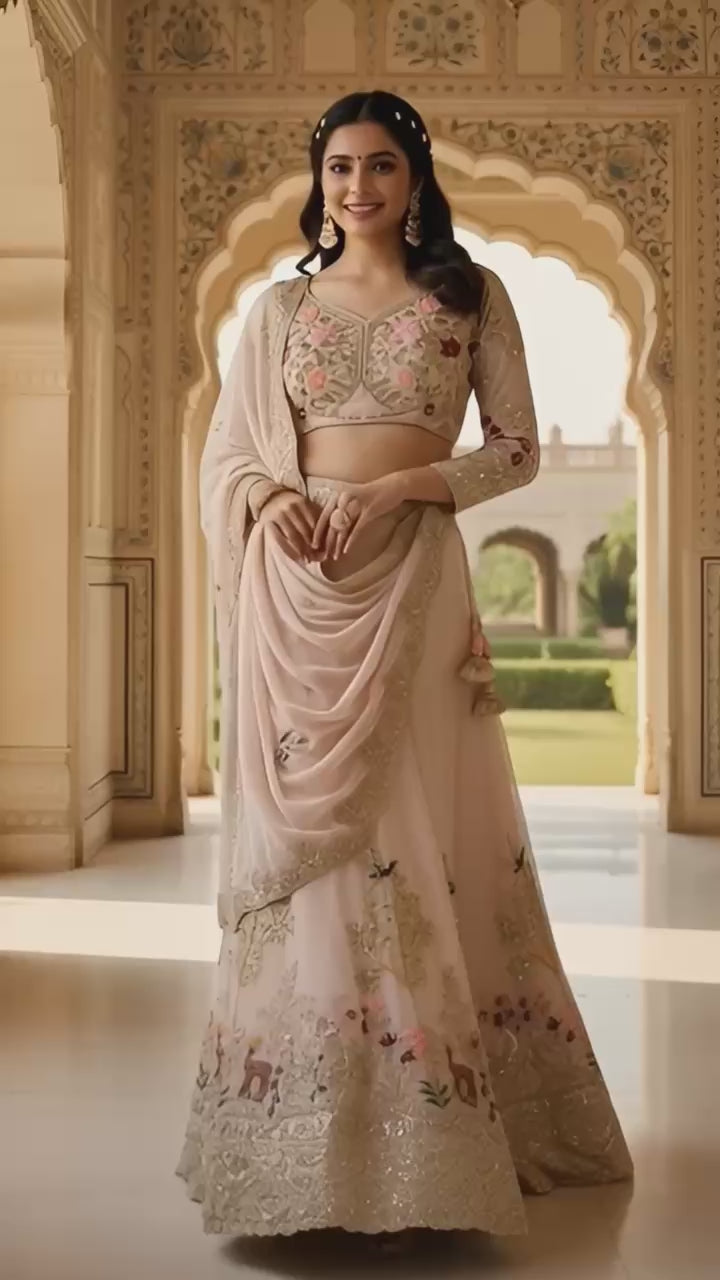 Faux Georgette Flared Lehenga Set