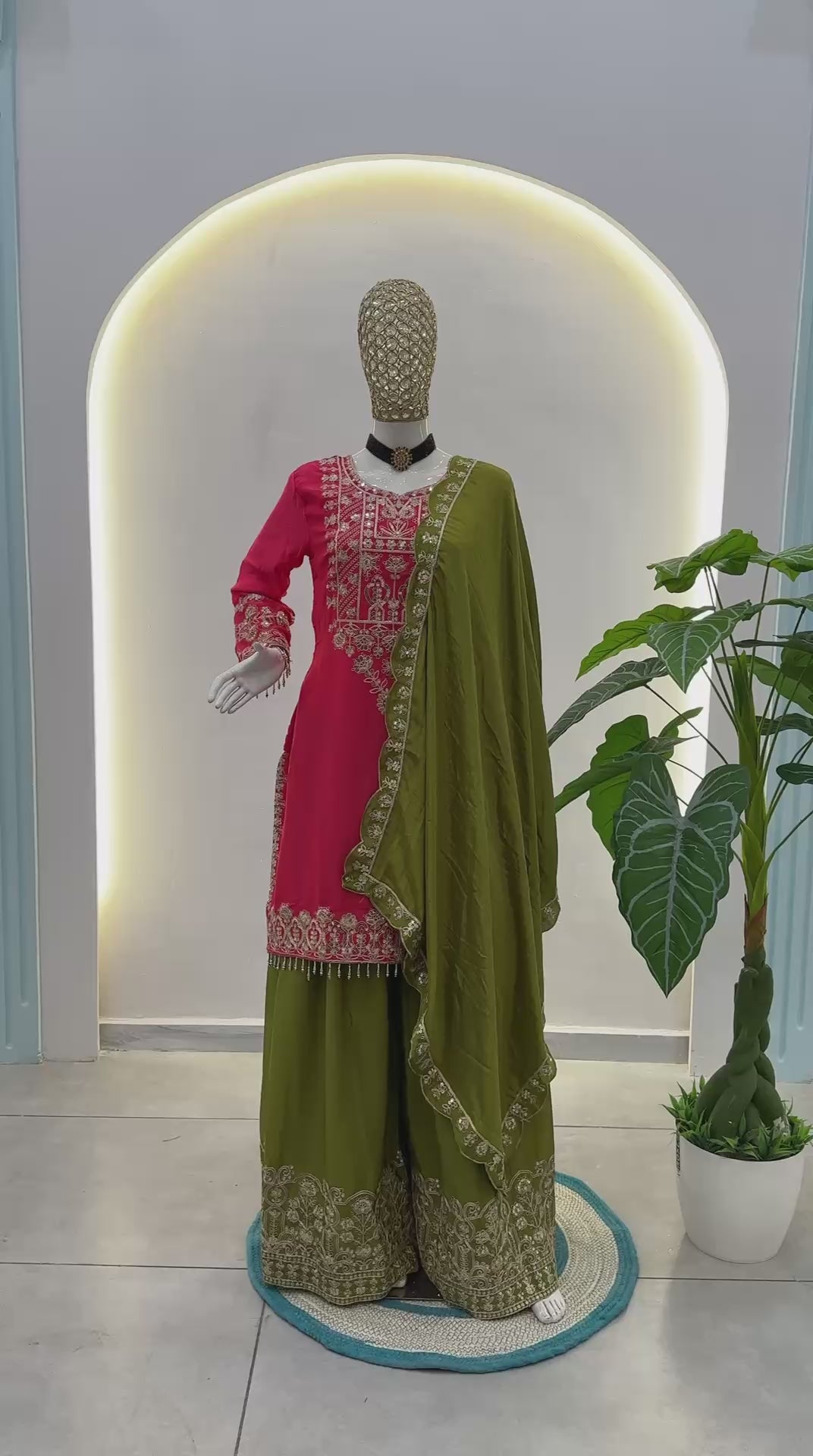 Chinon Silk Embroidered Designer Sharara Set