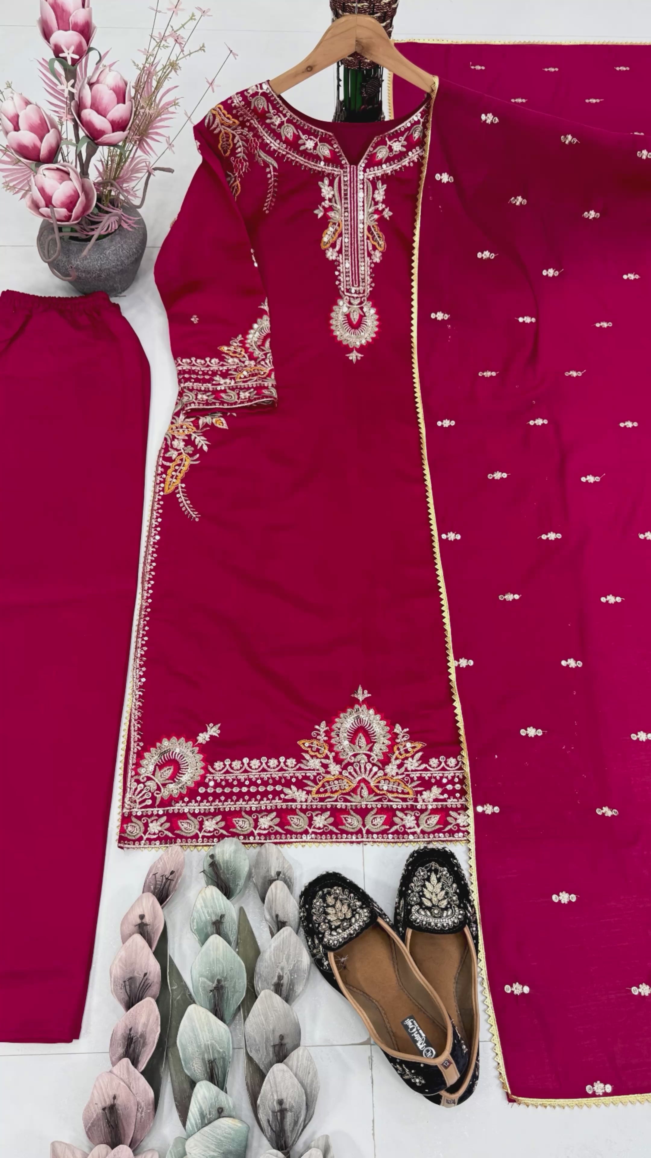 Heavy Roman Silk Embroidered Suit Set