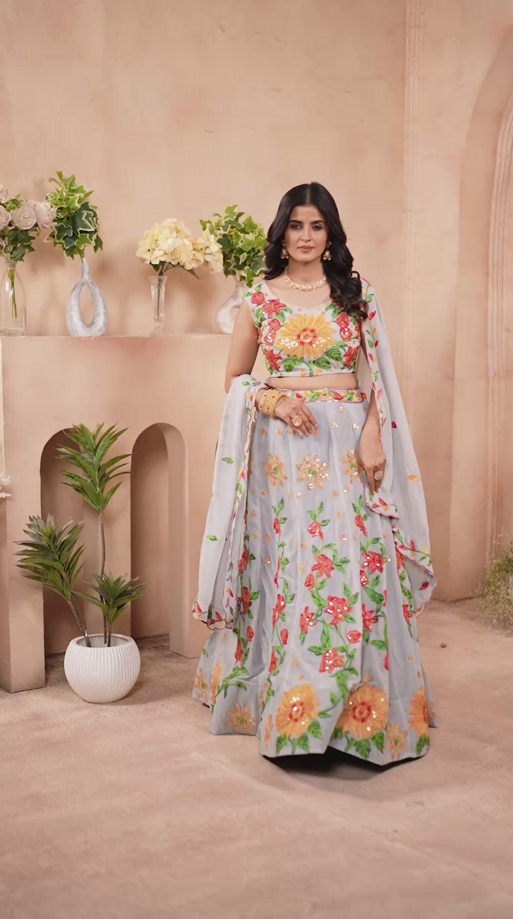 Floral Embroidered Faux Georgette Lehenga Choli