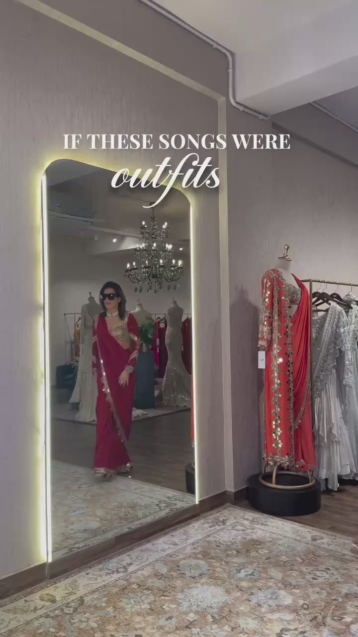 Ready-to-Wear Faux Georgette Mirror Work Saree