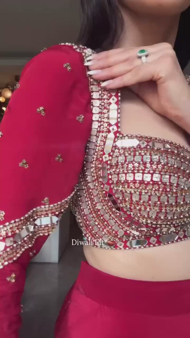 Ready-to-Wear Faux Georgette Mirror Work Saree