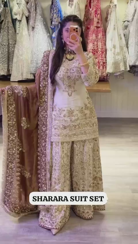 Natural Silk Embroidered Sharara Set