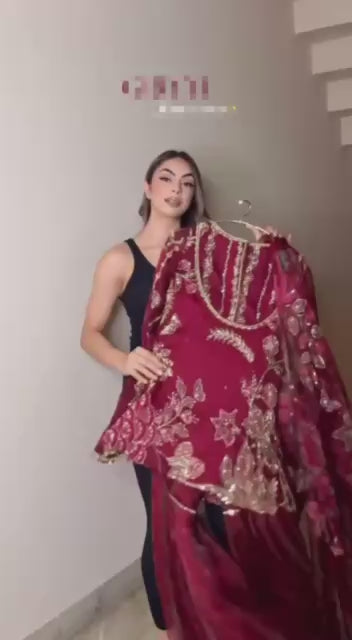 Tabby Silk Mirror Work Kurta Palazzo Set