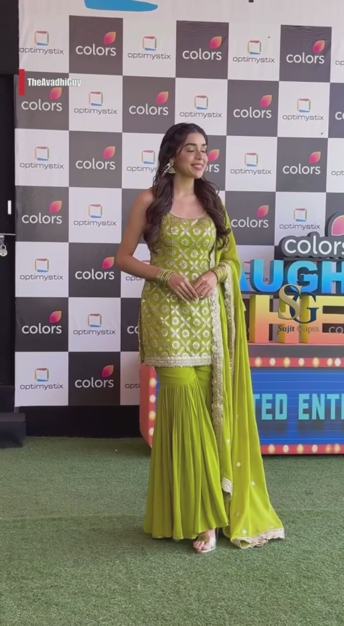 Embroidered Faux Georgette Sharara Palazzo & Dupatta Set