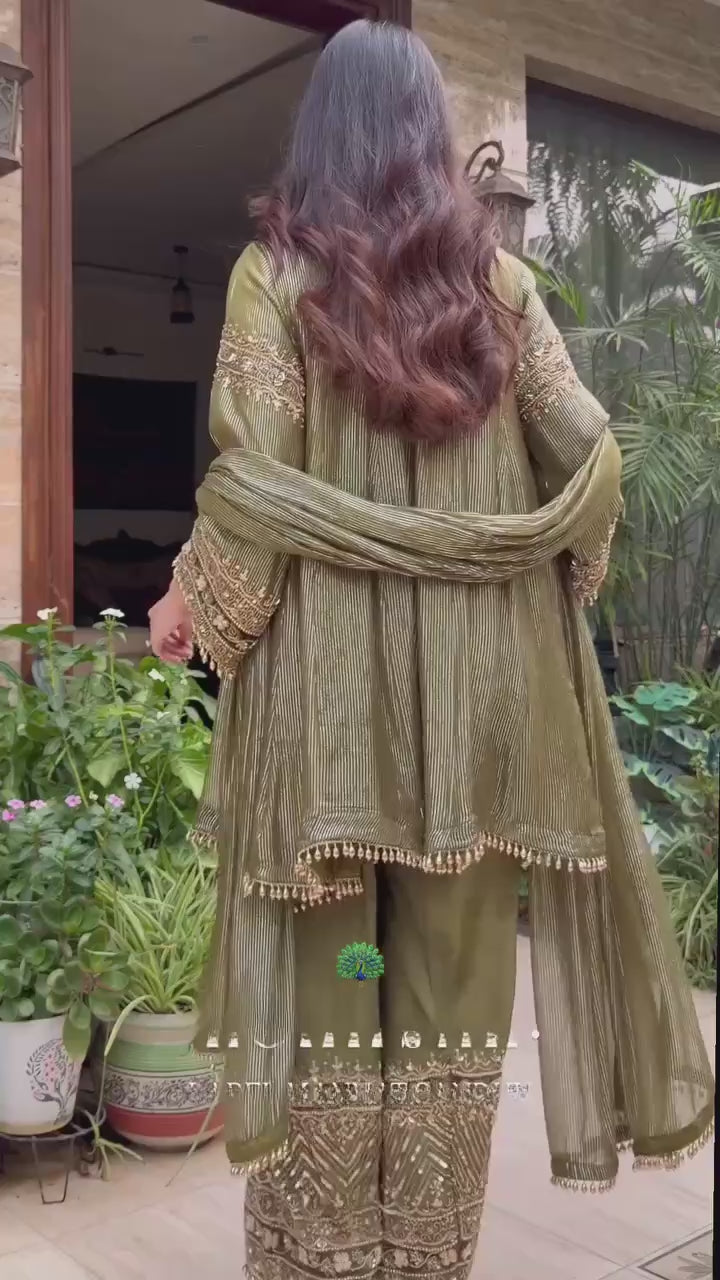 Eid Special Embroidered Top Palazzo & Dupatta Set