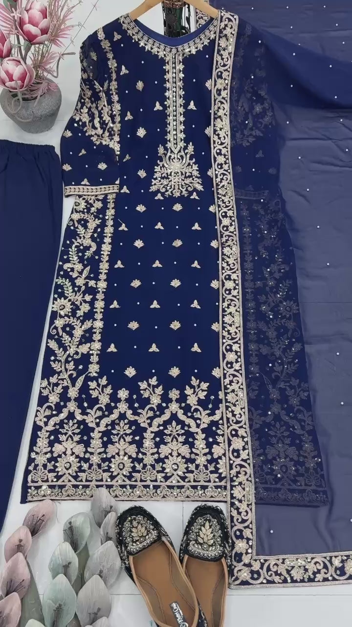 Heavy Faux Georgette Chinon Sequin Suit Set